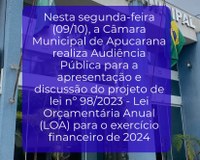Câmara realiza Audiência Pública para debater proposta da LOA 2024