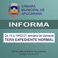 Câmara terá expediente normal na semana do Carnaval